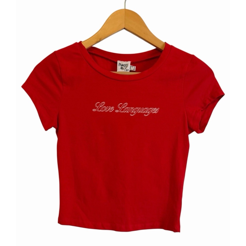 Princess Polly Baby Tee Love Languages Red Crop Top Womens Size 4 Summer Novelty